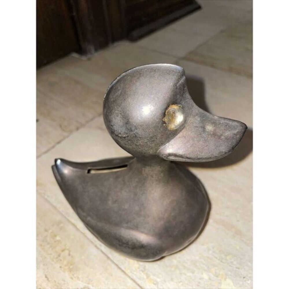 Leonard Silver Plate Duck Bank Hong Kong Collectible Piggy Bank Missing Eye, Key - Picture 3 of 5